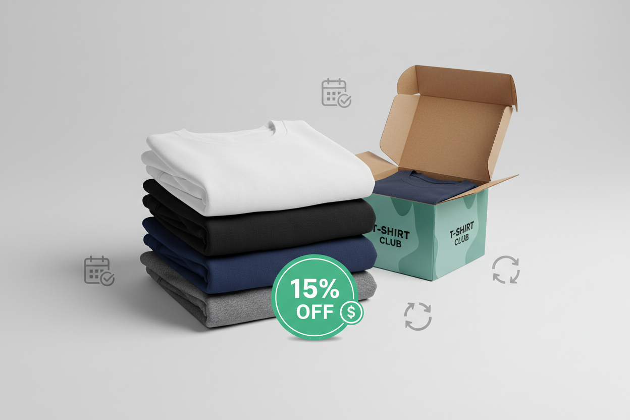 give me an image which represents "subscribe and save" for t-shirts